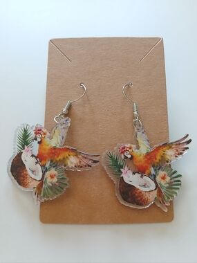 Fashion Jewelry Tropical Parrot Coconut Drop Earrings — White, Orange, Green